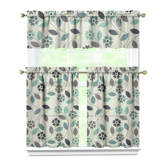 Rustic Bohemian Curtains 36 Inch - 3 Panel Wildflower Farmhouse Set with Vintage Floral Design, Rod Pocket