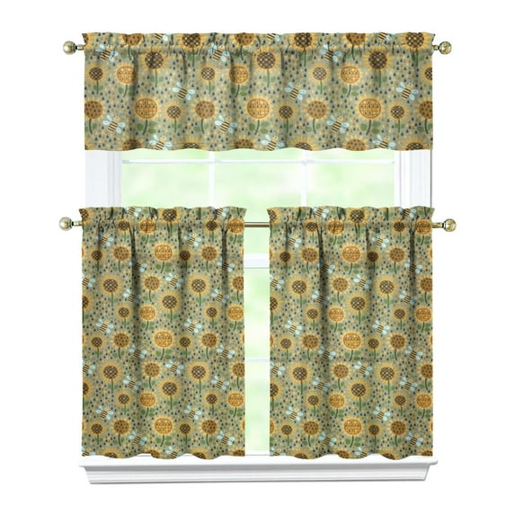 Rustic Bohemian Curtains 36 Inch - 3 Panel Wildflower Farmhouse Set with Vintage Floral Design, Rod Pocket