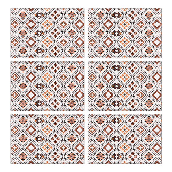 Rustic Bohemian Flax Table Placemats Set of 6, 12x18 Inch Washable Vintage Tribal Patterns, Artistic Decor for Nordic Kitchen or Farmhouse Dining Room