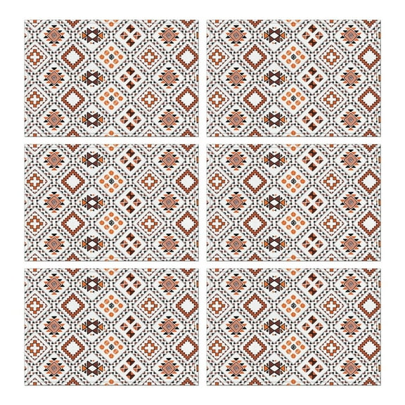 Rustic Bohemian Flax Table Placemats Set of 6, 12x18 Inch Washable Vintage Tribal Patterns, Artistic Decor for Nordic Kitchen or Farmhouse Dining Room