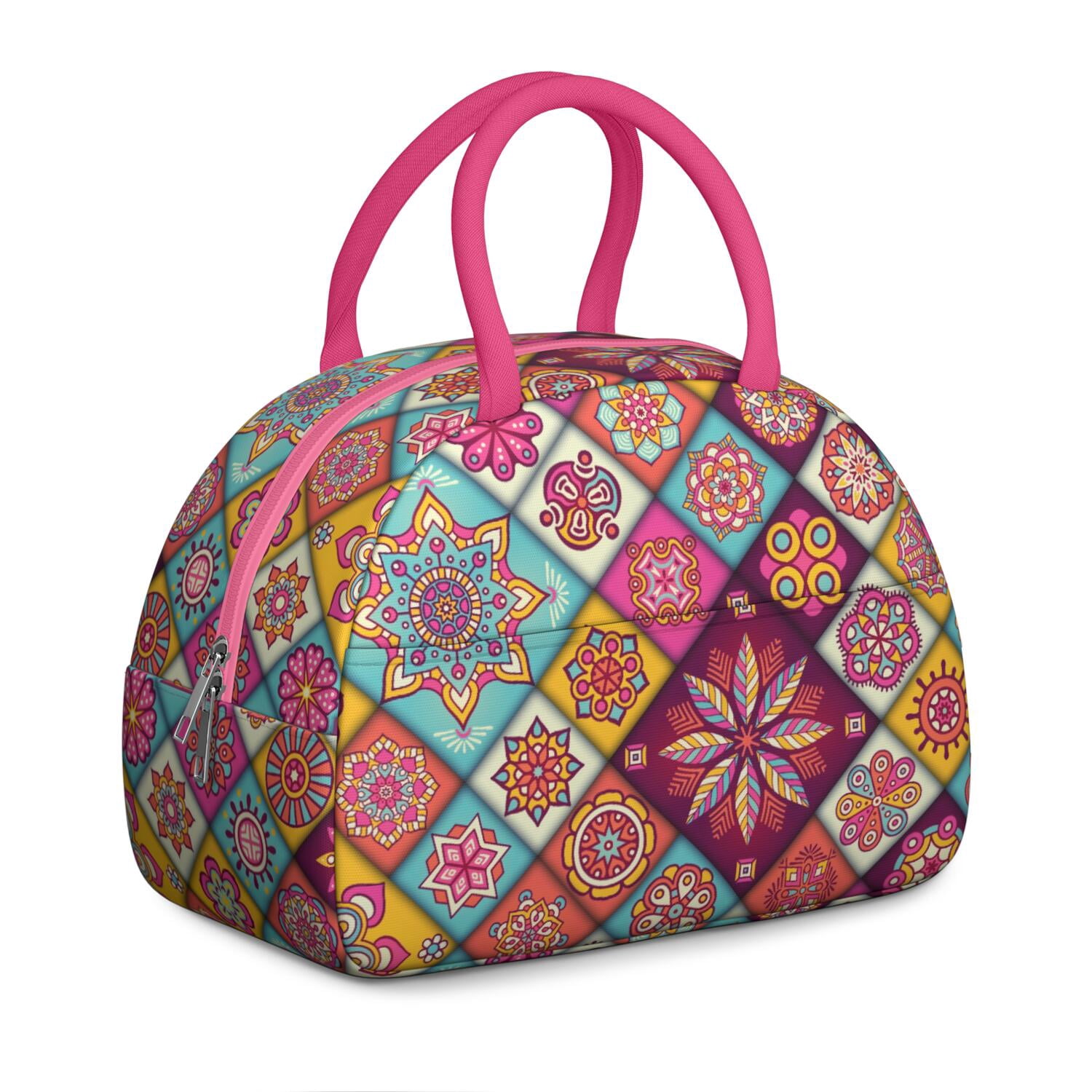 Rustic Bohemian Lunch Tote for Women, Ethnic Style Insulated Lunch Bag with Retro Hippie Patterns, Reusable Leakproof Cooler for Office or Picnic Use