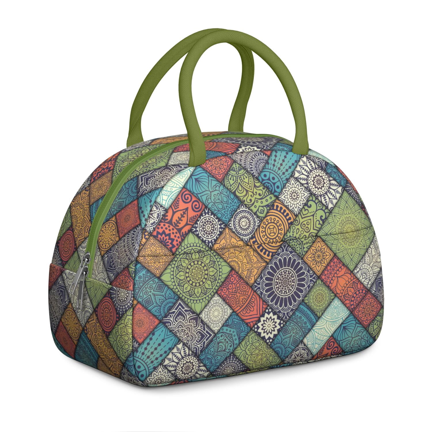 Rustic Bohemian Lunch Tote for Women, Ethnic Style Insulated Lunch Bag with Retro Hippie Patterns, Reusable Leakproof Cooler for Office or Picnic Use