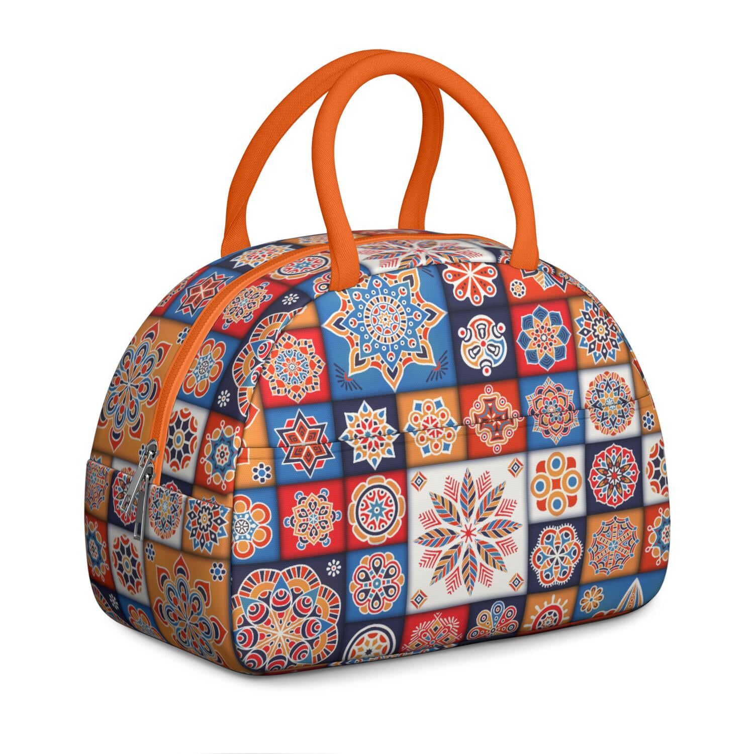 Rustic Bohemian Lunch Tote for Women, Ethnic Style Insulated Lunch Bag with Retro Hippie Patterns, Reusable Leakproof Cooler for Office or Picnic Use