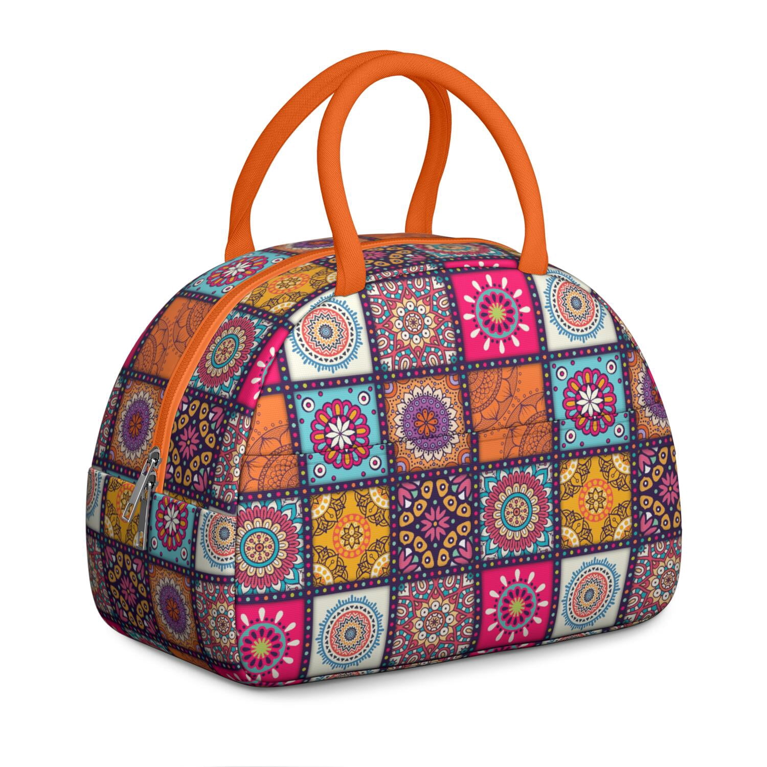 Rustic Bohemian Lunch Tote for Women, Ethnic Style Insulated Lunch Bag with Retro Hippie Patterns, Reusable Leakproof Cooler for Office or Picnic Use