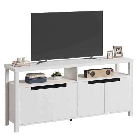 Rustic Boho 63" TV Stand for TVs up to 70 Inches, Entertainment Console Table with 4 Doors & Open Shelf, Large Storage Wood Media Center for Living Room Bedroom Furniture