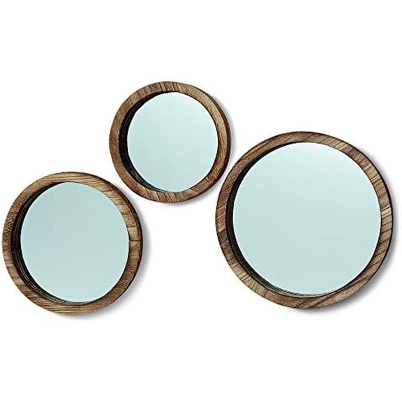 The Rustic Boho Chic Porthole Mirror Trio, Set of 3-10, 12 and 13 -Inches Diameter, Glass and Sustainable Wood, by Whole House Worlds$$Electronics Accessories