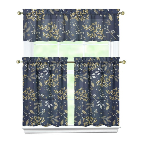 Rustic Boho Kitchen Curtains 36 Inch - 3 Panel Vintage Floral Set with Blooming Wildflowers, Farmhouse Rod Pocket Window Treatment for Spring Summer Season