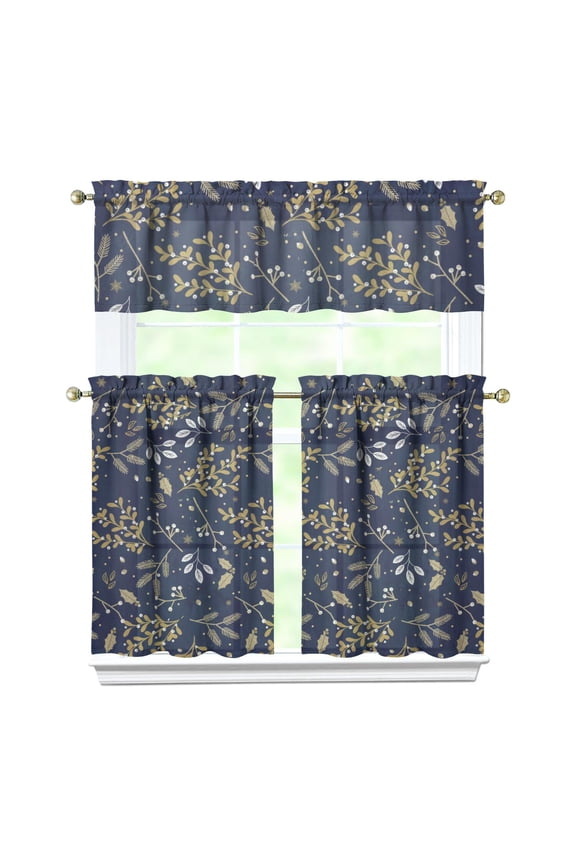 Rustic Boho Kitchen Curtains 36 Inch - 3 Panel Vintage Floral Set with Blooming Wildflowers, Farmhouse Rod Pocket Window Treatment for Spring Summer Season