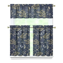 Rustic Boho Kitchen Curtains 36 Inch - 3 Panel Vintage Floral Set with Blooming Wildflowers, Farmhouse Rod Pocket Window Treatment for Spring Summer Season