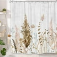 thumbnail image 1 of Rustic Boho Leaves Shower Curtain - Watercolor Tan Cream Pampas Grass, Vintage Beige Botanical Flower on Wooden Plank Fabric, 72x72 Inch, Perfect for Chic Farmhouse Floral Bath Decor, 1 of 6