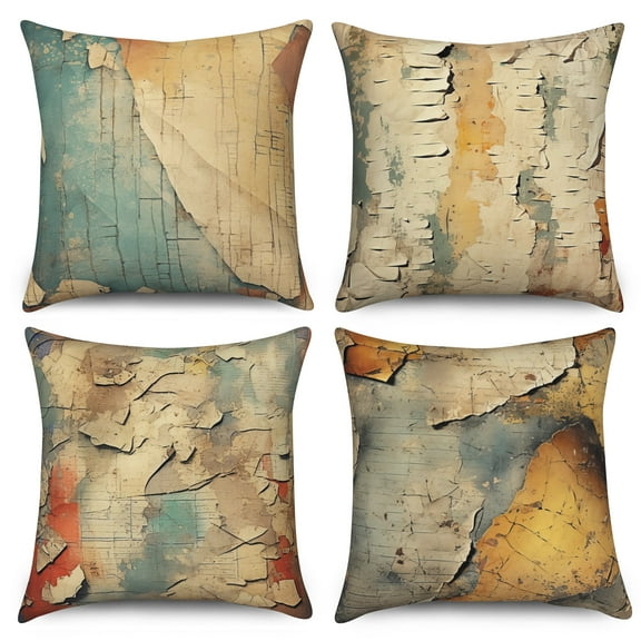 Rustic Boho Linen Throw Pillow Covers,Set of 4 18x18 Inch,Retro Cushion Cases for Home Decor Living Room Car