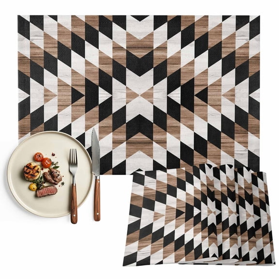 Rustic Boho Placemat of 1 PC, Southwestern Aztec Tribal Wood Texture Table Mats Washable Heat-Resistant Non-Slip Place Mats for Kitchen Dinner Table Indoor Outdoor Decor,13x19 Inch Brown