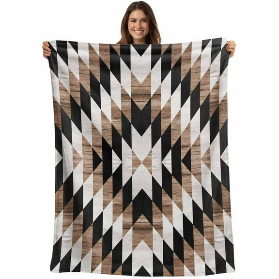 Rustic Boho Throw Blankets, Southwestern Aztec Tribal Wood Texture Soft Fleece Blanket Decorative for Home Sofa Couch Chair Living Bedroom, 30x40 Inches, Brown