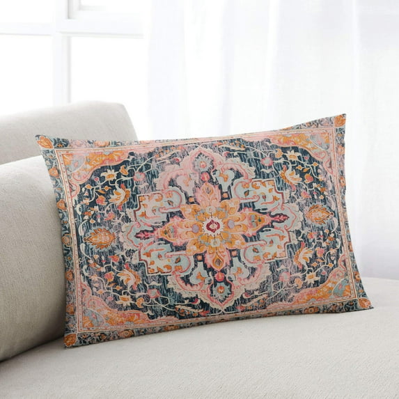 Rustic Boho Throw Pillow Cover,Ethnic Turkish Floral Vintage Geometric Multi Rectangle Decorative Pillow Case Protector Soft Cushion Cover Lumbar Pillowcase for Couch Sofa Bedroom Car Decor 12x20 In