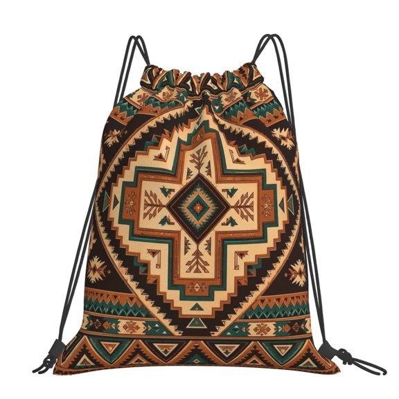 Rustic Boho Tribal Motif Graphic Large Drawstring Backpack Casual Cinch Sack Bag Backpack for Sports Hiking Travel Gym