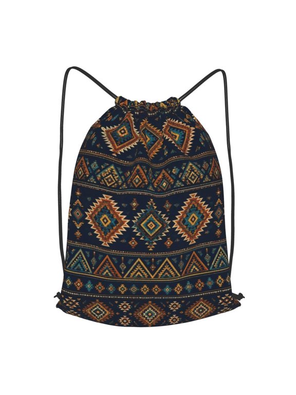 Rustic Boho Tribal Pattern Print Drawstring Backpack Gym String Bag Sports Sackpack Cinch Sack, S