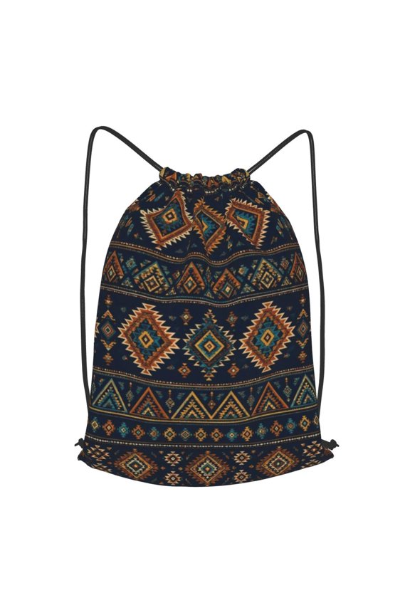 Rustic Boho Tribal Pattern Print Drawstring Backpack Gym String Bag Sports Sackpack Cinch Sack, S