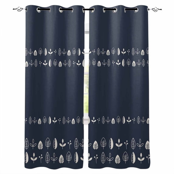 Rustic Botanical Blackout Curtains 96 Inch Length 2 Panels Set, Japanese Herb on Black Simple Art Full Shading Curtains for Windows, Blackout Curtains for Bedroom Living Room 52"x96"