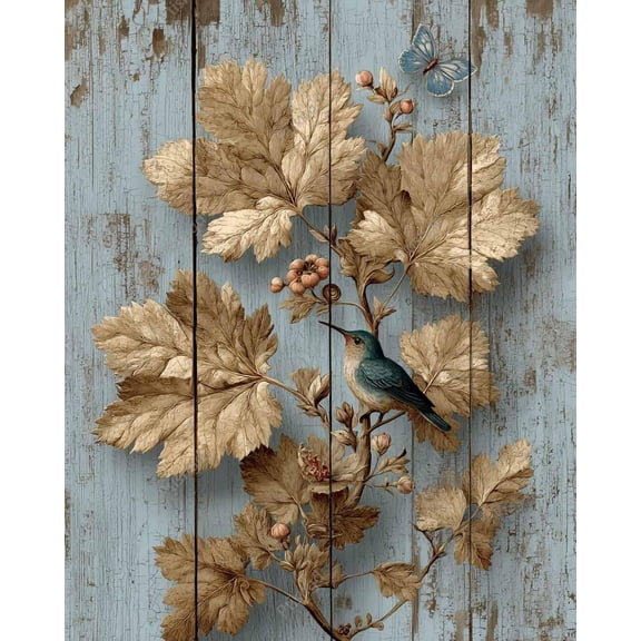 Rustic Botanical Blue Bird Metal Tin Sign Serenity Wall Decor 8x12 Inch for Living Room Garden Shed or Kitchen