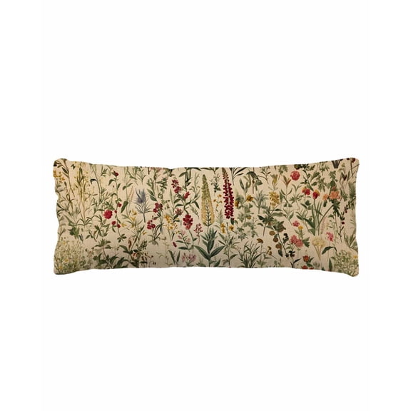 Rustic Botanical Body Pillow Cover 20 x 60 Inch Decorative Pillow Cover Antique 1900s Plant Herb Boho Wildflower Lumbar Pillowcase Seasonal Rectangle Cushion Case for Couch Sofa Bed Living Room