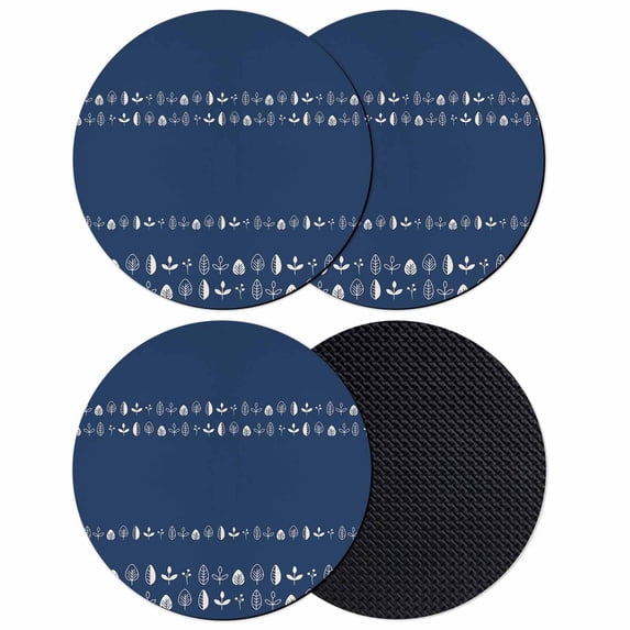 Rustic Botanical Coasters Set of 4, Absorbent Coasters for Drinks, Japanese Herb on Navy Blue Simple Art Coaster for Desk Coffee Table Protection, Home Decor House Warming Gifts 4"