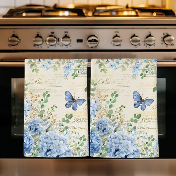 Rustic Botanical Kitchen Towels Set of 1, Spring Watercolor Floral Leaves Butterfly Beige Absorbent Dish Towels for Kitchen, Microfiber Hand Towel, Quick Drying Tea Towel for Cleaning Dishcloths