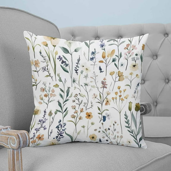 Rustic Botanical Leaves Decorative Pillowcase 24''x24'', Spring Wildflowers Floral Throw Pillow Covers Soft Cushion Case for Couch Sofa Bedroom Living Room, Pillowcase Boho Decor
