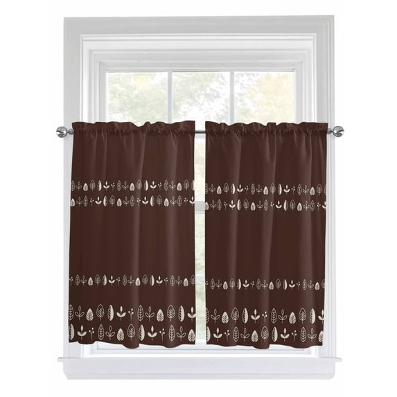 Rustic Botanical Living Room Curtains 2 Panel, Japanese Herb on Brown Simple Art Cafe Window Treatment, Farmhouse Bedroom Bathroom Kitchen Curtains Drapes 104"x54"