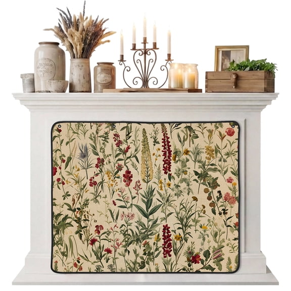 Rustic Botanical Magnetic Fireplace Cover, Fireplace Draft Blocker, Vintage Floral Wildflower Fireplaces Blanket for Heat Loss/Cold Air, Fireplaces Draft Stopper Cover for Inside 36"x27"