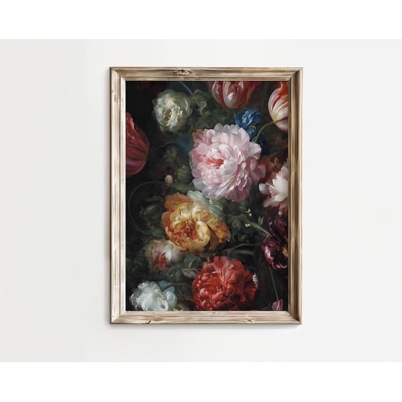 Rustic Botanical Moths | Dark Academia Flowers, Moody Floral Poster, Dark Cottagecore, Gothic Flower Wall Art,, Unframed Poster Size 12x18