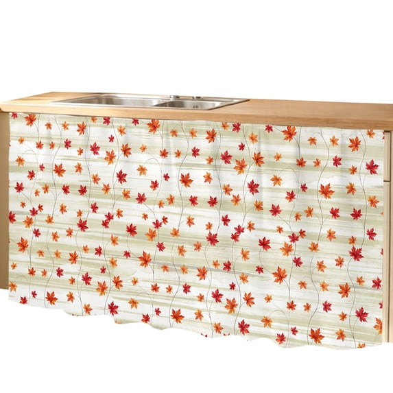 Rustic Botanical Pantry Cabinet Curtains 28''x51'', Fall Maple Leaves Farmhouse Wood Beige Sink Skirt for Bathroom Kitchen Tall Utility Cabinet, Laundry Privacy Drape Waterproof Dishwasher Curtains