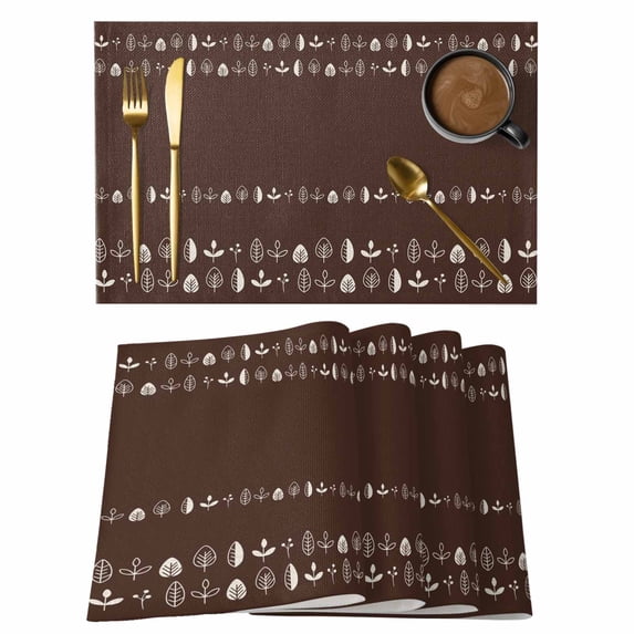 Rustic Botanical Placemats Set of 4, Japanese Herb on Brown Simple Art Placemats for Dining Table, Place Mats for Kitchen Tabletop, Waterproof Wipeable Dining Table Mats Set