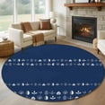 thumbnail image 1 of Rustic Botanical Round Area Rug 8Ft Washable Large Circle Rugs for Living Room Dorm, Japanese Herb on Navy Blue Simple Art Non-Slip Carpet Floor Mats Indoor Outdoor Carpet Runner Aesthetic Home Decor, 1 of 8