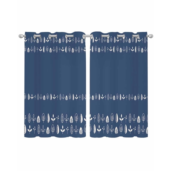 Rustic Botanical Sheer Curtains 39 Inch Length 2 Panels Set for Living Room/Bedroom, Japanese Herb on Navy Blue Simple Art Kitchen Curtains Grommet Semi-Sheer Curtains Window Treatments 27.5"x39"x2