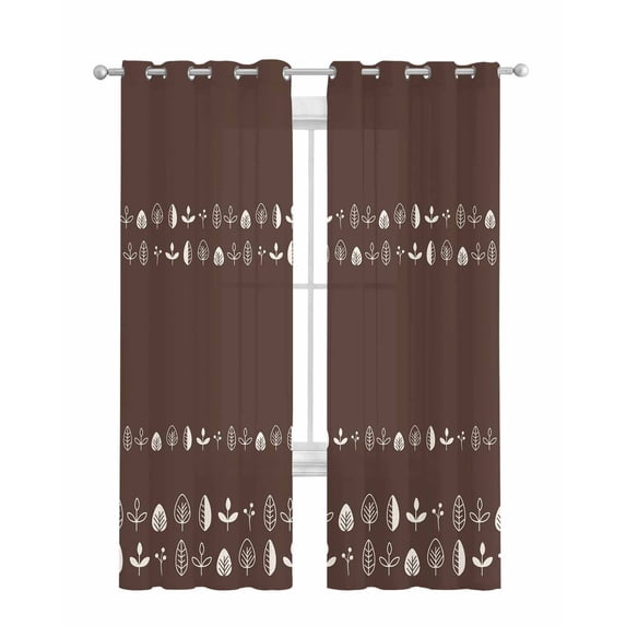Rustic Botanical Sheer Curtains 84 Inch Length 2 Panels Set for Living Room/Bedroom, Japanese Herb on Brown Simple Art Kitchen Curtains Grommet Semi-Sheer Curtains Drapes Window Treatments 52"x84"x2