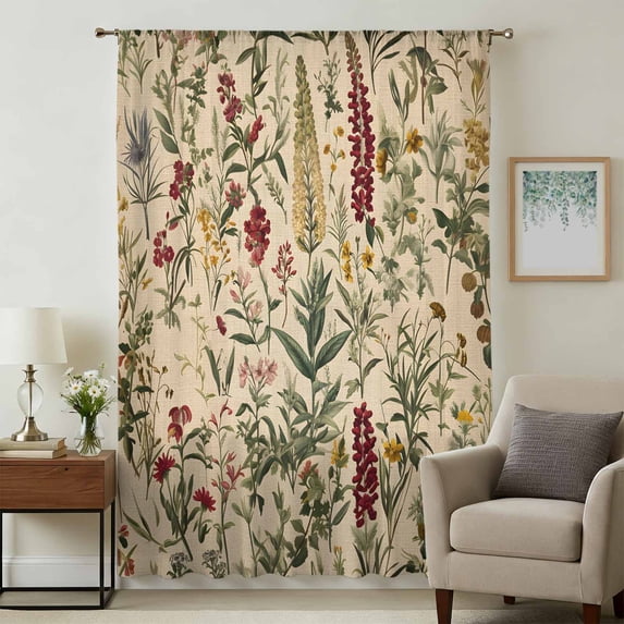 Rustic Botanical Sheer Curtains 96 Inches Long, Vintage Floral Wildflower Light Filering Curtains, Privacy Drapes Simi Floor to Veiling Curtain for Living Room Bedroom Large Window Treatment