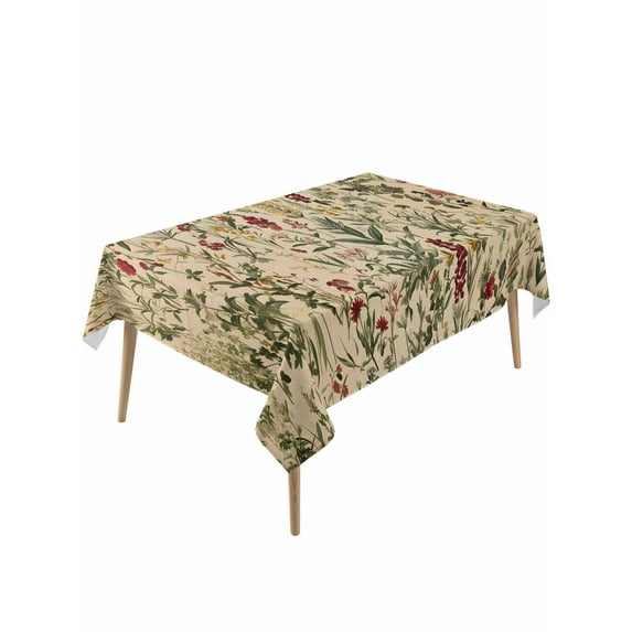 Rustic Botanical Table Cloth, Vintage Floral Wildflower Waterproof Tablecloth for Rectangle Tables, Reusable Washable Fabric Table Cover for Restaurant Kitchen Dining Tables 54"x108"