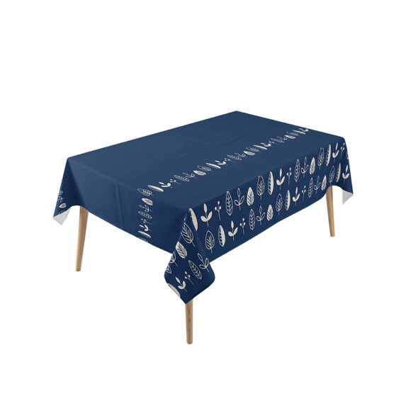 Rustic Botanical Table Cloth, Waterproof Tablecloth for Rectangle Tables, Japanese Herb on Navy Blue Simple Art Reusable Washable Fabric Table Cover for Restaurant Kitchen Dining Tables 54"x108"