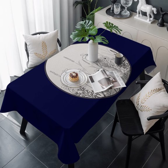 Rustic Botanical Table Cloth Waterproof Tablecloths, Simple Black Lines Spring Floral Tablecloth Dining Table Cover for Kitchen Party Tabletop Outdoor, Rectangle Tablecloth 60x120 Inch