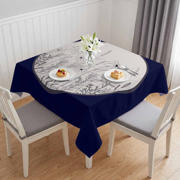 Rustic Botanical Table Cloth Waterproof Tablecloths, Simple Black Lines Spring Floral Tablecloth Dining Table Cover for Kitchen Party Tabletop Outdoor, Square Tablecloth 54x54 Inch