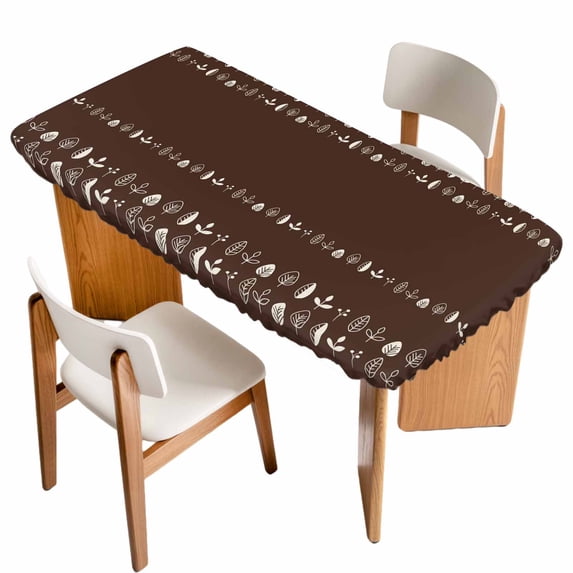 Rustic Botanical Table Cloths for 3 Foot Rectangle Tables, Japanese Herb on Brown Simple Art Patio Waterproof Elastic Fitted Tablecloths, Washable Rectangular Table Cover for Camping