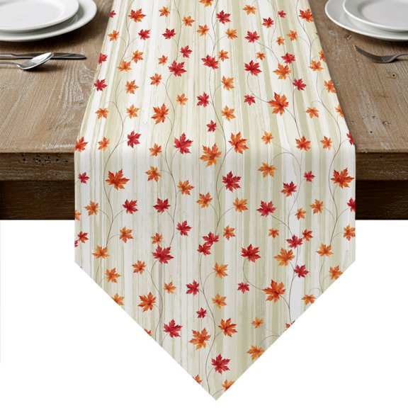 Rustic Botanical Table Runner Linen Burlap Table Runner 36 Inches Small Fall Maple Leaves Farmhouse Wood Beige Dresser Scarves for Kitchen Island Coffee Dining Room Party Holiday Decoration 13"x36"