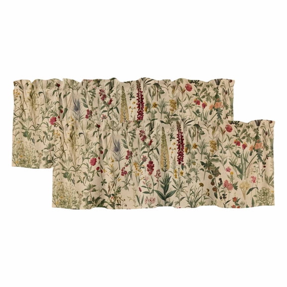 Rustic Botanical Valances for Windows, Vintage Floral Wildflower Light Filtering Kitchen Curtains, Rod Pocket Window Valance Curtains for Living Room Bedroom, 42" W x 12" L, 2 Panels