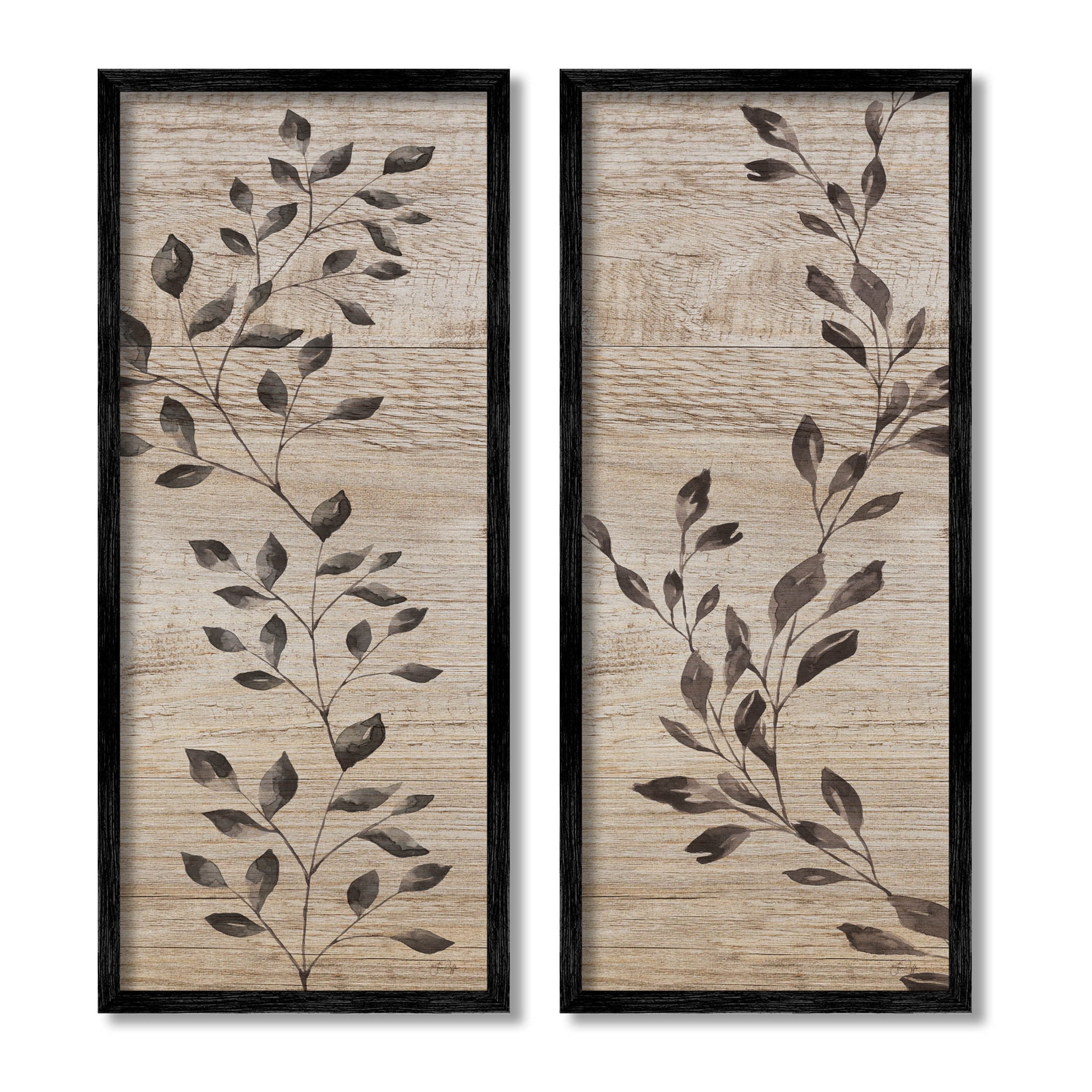 Rustic Botanical Winding Sprigs Canvas Art Set with Black Frame