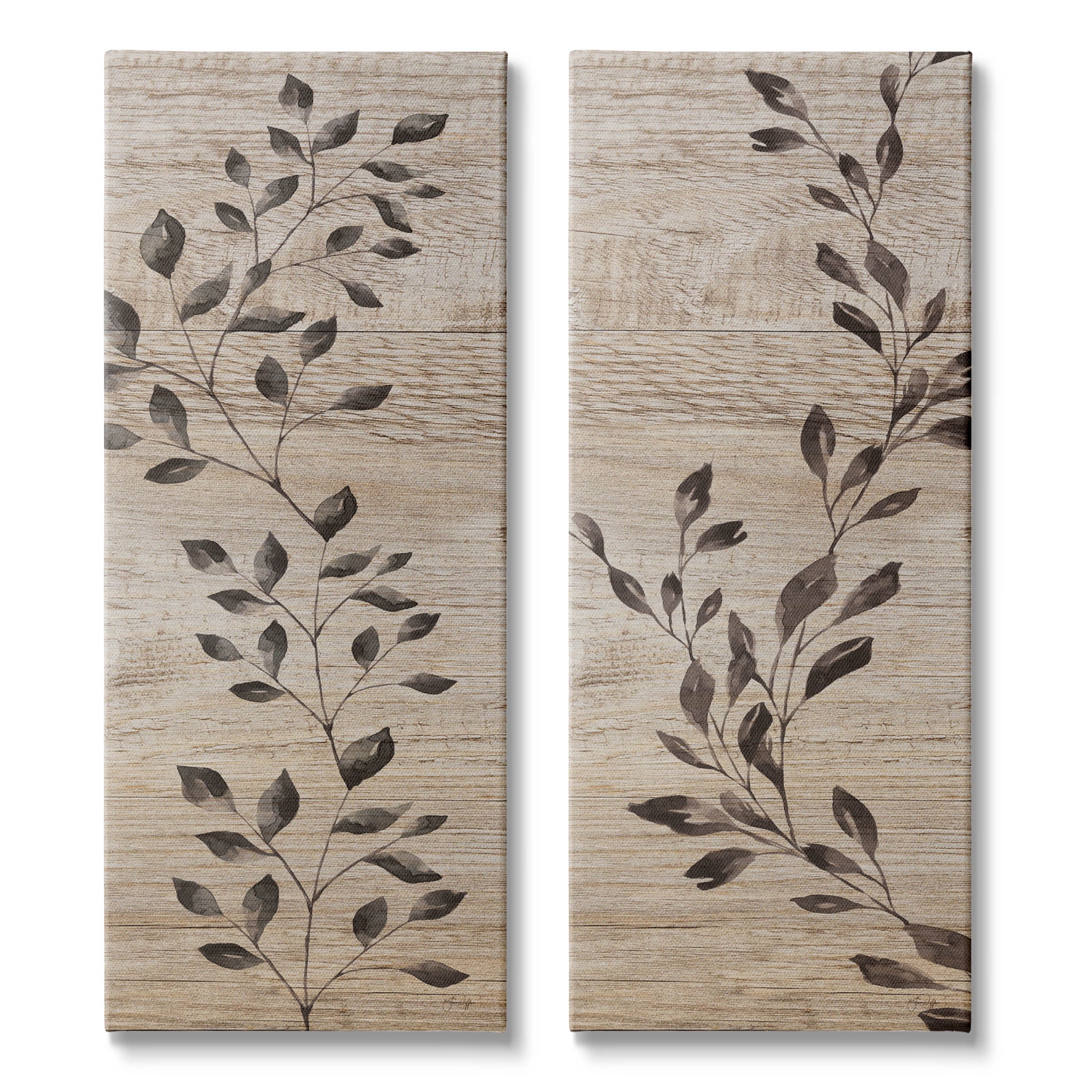 Rustic Botanical Winding Sprigs Botanical & Floral Graphic Art Gallery Wrapped Canvas Print Wall Art, Set of 2