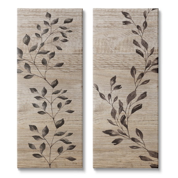 Rustic Botanical Winding Sprigs Botanical & Floral Graphic Art Gallery Wrapped Canvas Print Wall Art, Set of 2