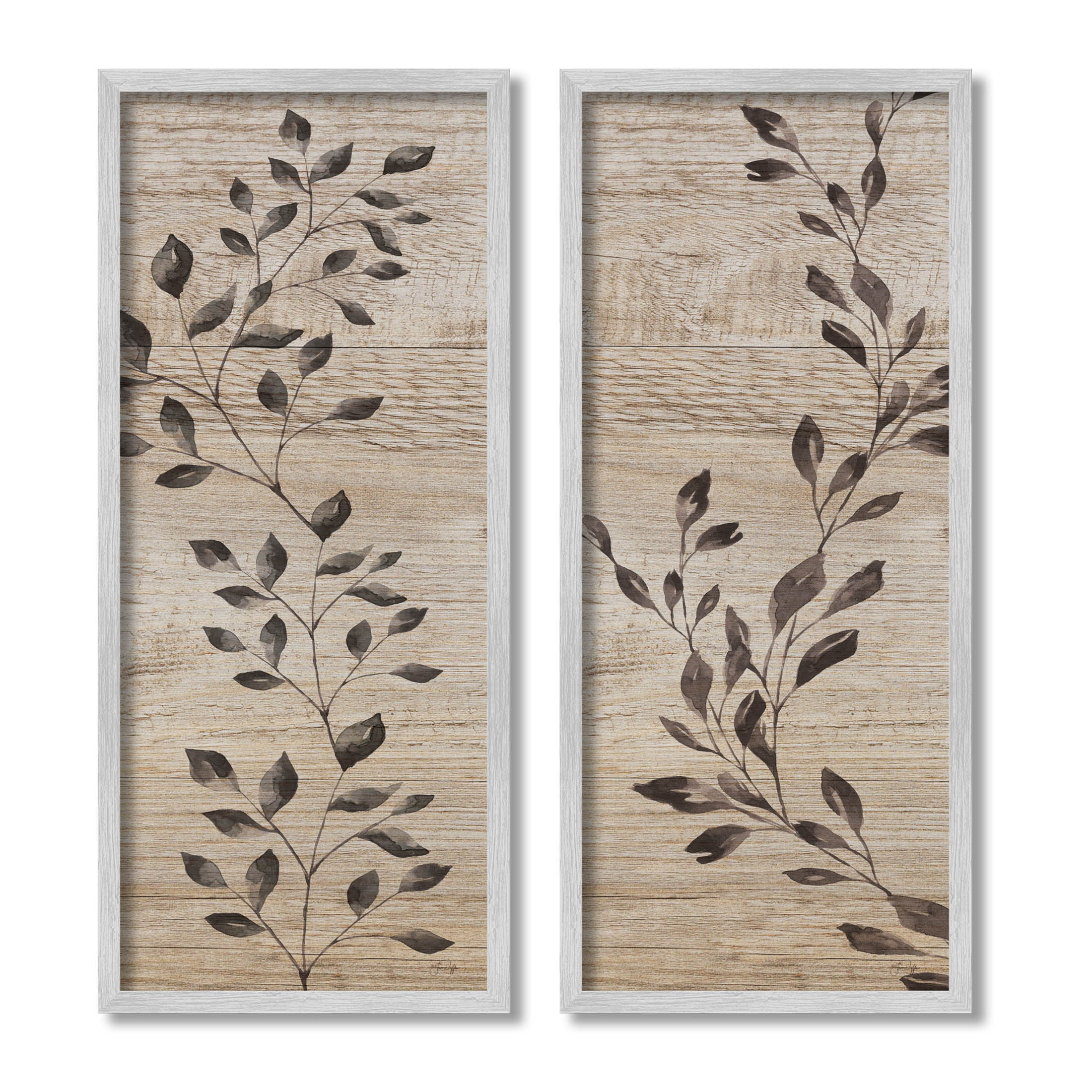 Rustic Botanical Winding Sprigs Botanical & Floral Graphic Art Gray Framed Art Print Wall Art, Set of 2