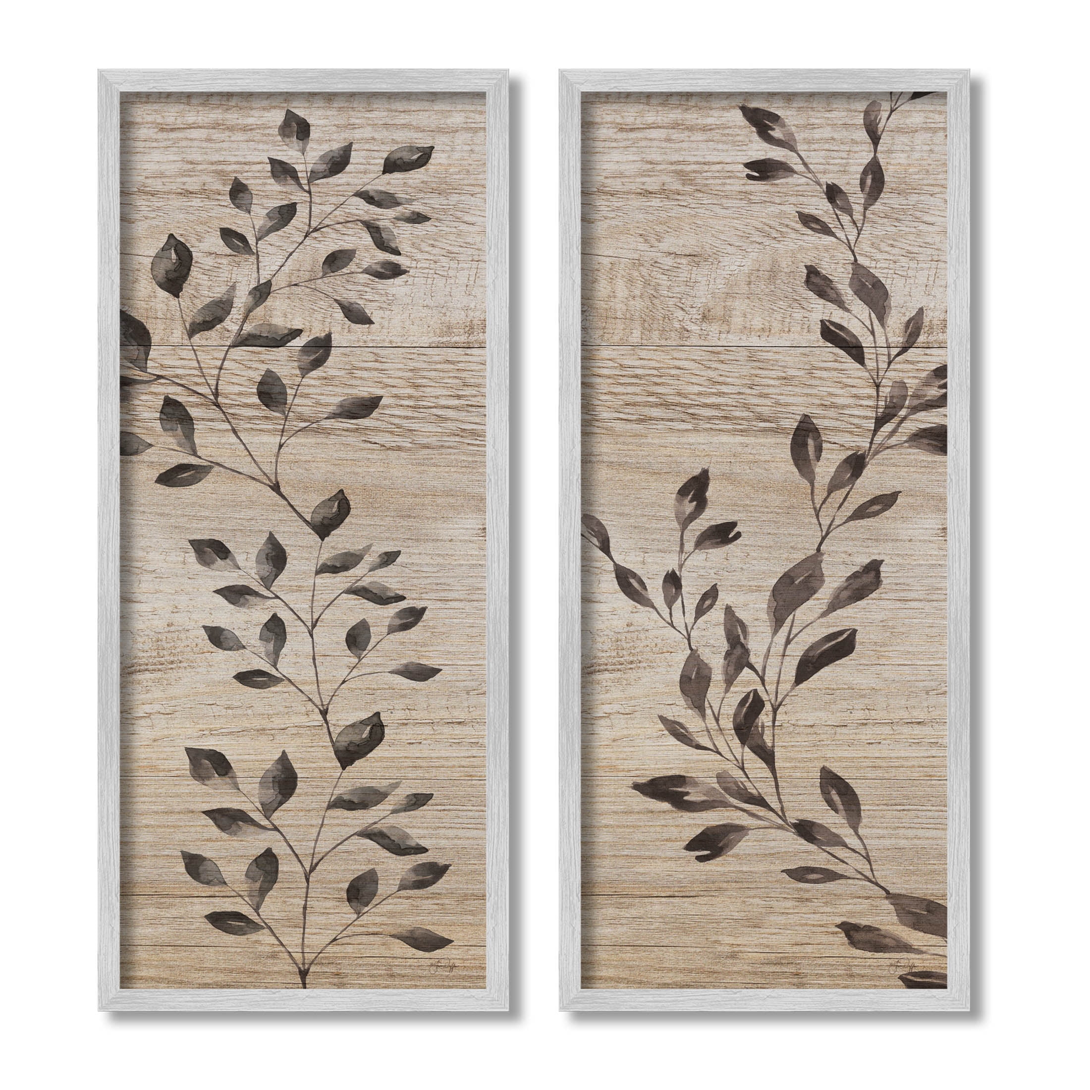 Rustic Botanical Winding Sprigs Botanical & Floral Graphic Art Gray Framed Art Print Wall Art, Set of 2