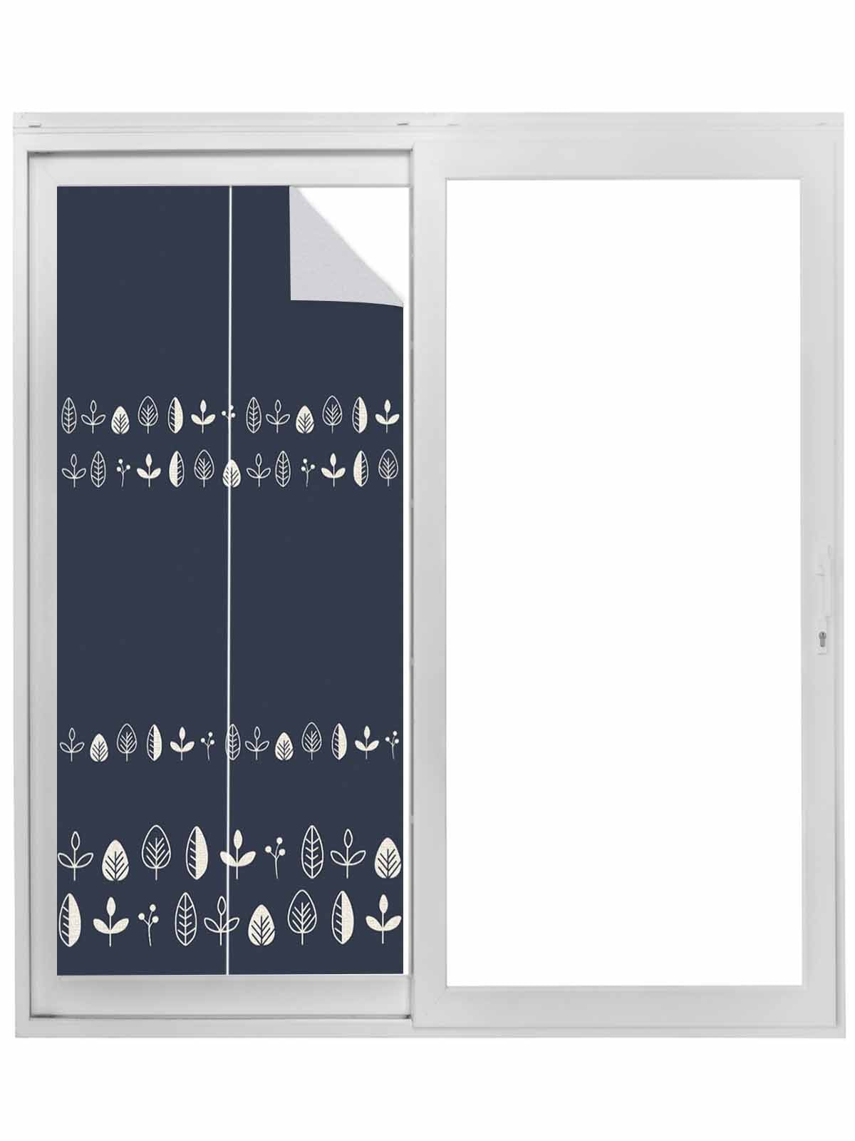 Rustic Botanical Window Privacy Film, Japanese Herb on Black Simple Art ...