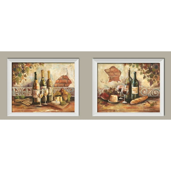 Rustic Bountiful Wine | Rustic Italian Wine Cheese Grapes Vineyard; Two 14x11in White Framed Prints; Ready to hang!